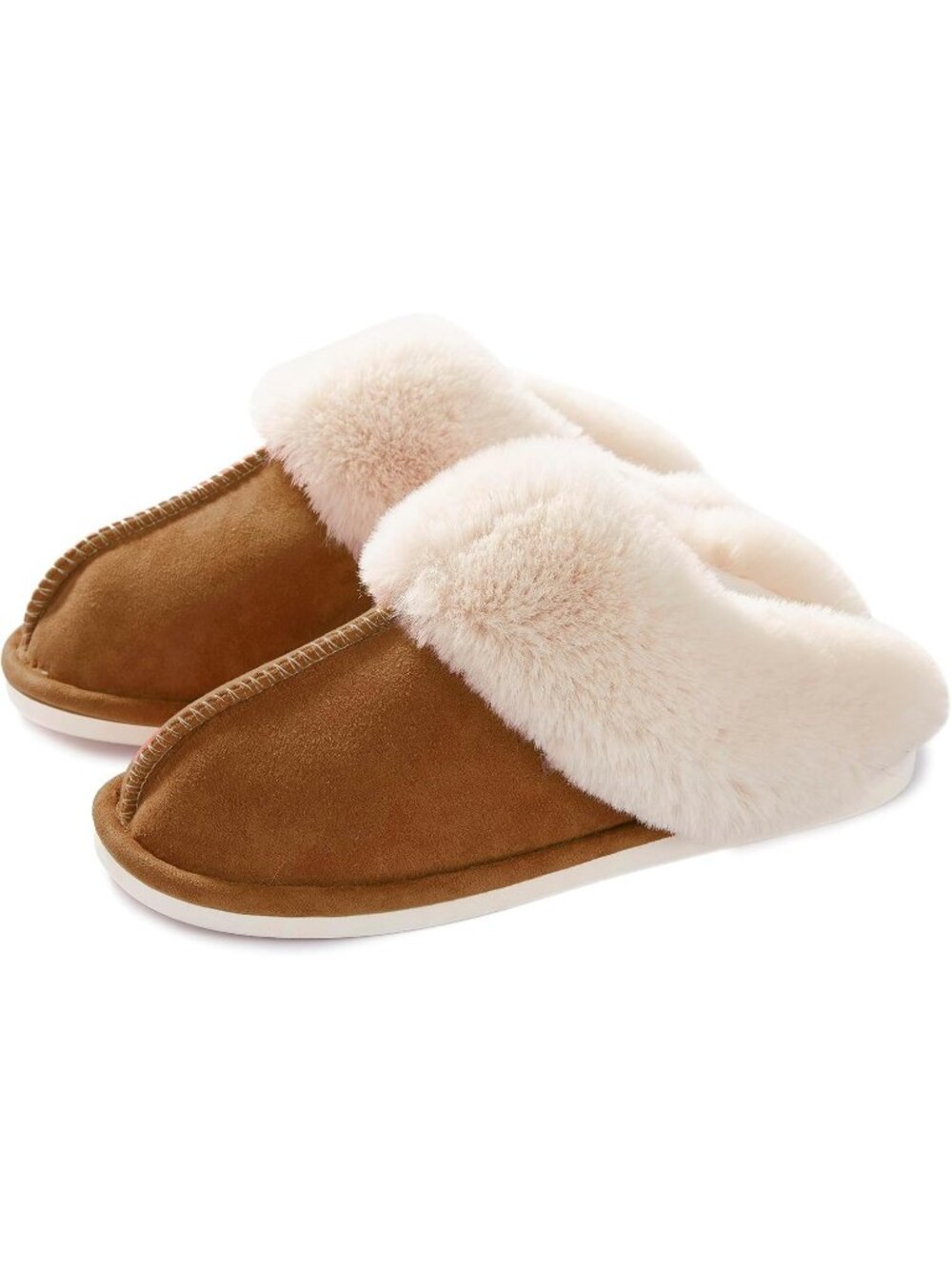 Women's Brown Fluffy Non Slip Slippers Memory Foam Warm Cozy Indoor House Shoes